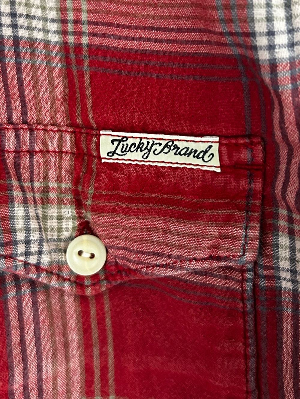 Lucky Brand Men’s Size M Short Sleeve Vintage Western Button Down Plaid Shirt - Picture 10 of 13